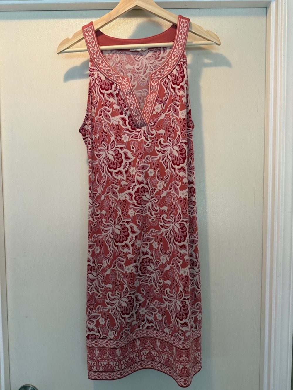 Sleeveless Coral and Cream Floral Midi Dress